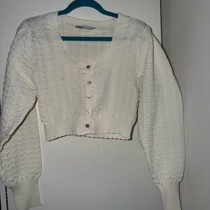 Zara Ivory Cropped Knit Button Cardigan